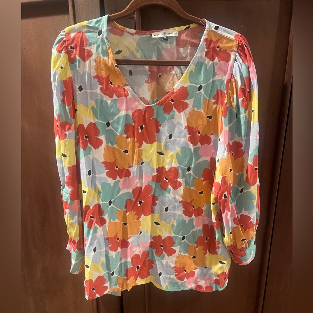 Floral V-Neck Blouse - Multicolor